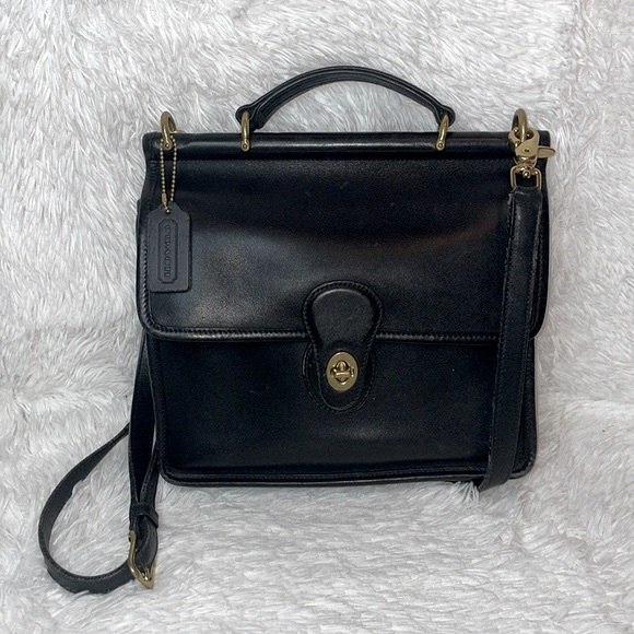 Coach Vintage Willis Unisex Leather Messenger Crossbody Shoulder Bag 9927 Black - Picture 1 of 17